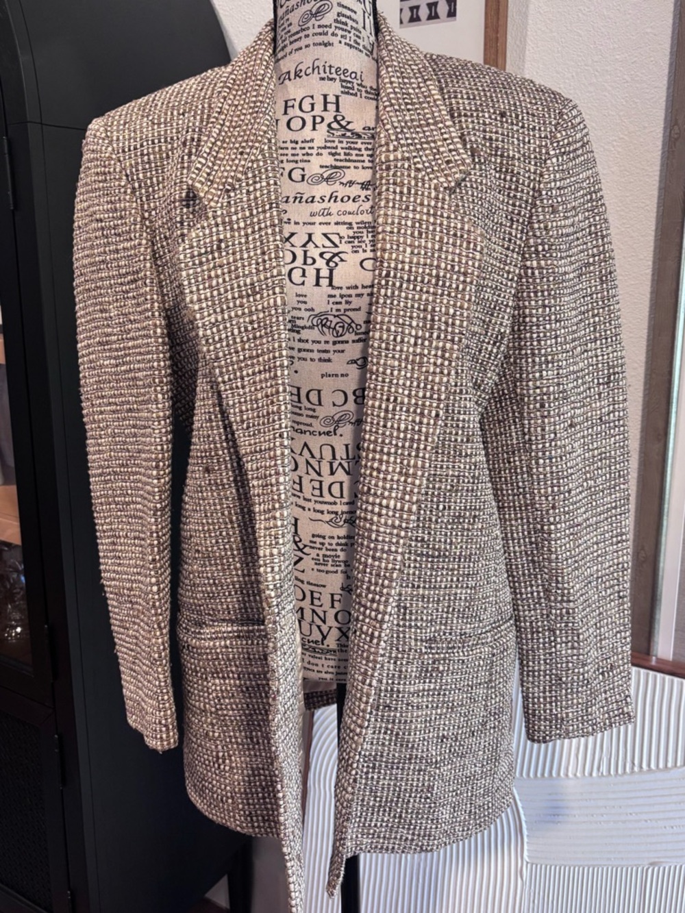 Neutral Silk Blend Blazer Jacket, Small